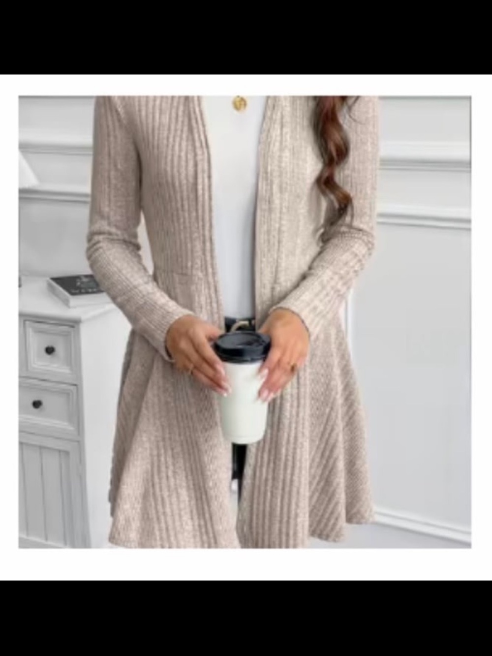 New! Women’s Beige Ribbed Loose Long Sleeves Cardigan Outerwear. X-Large Size.